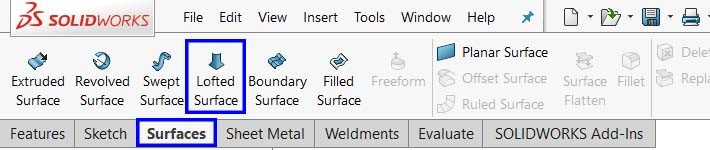 دستور Lofted Surface در زبانهی سرفیس نرمافزار Solidworks